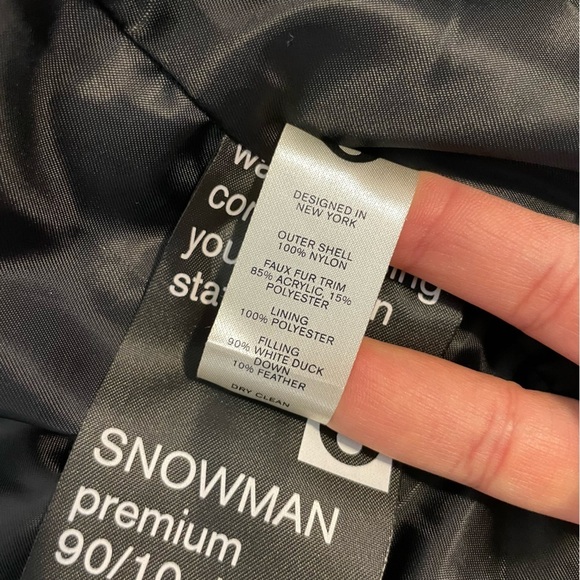Nwt SNOWMAN NY Puffer Jacket Down Fill Faux Fur Black Long Coat Sz Medium - Picture 11 of 16